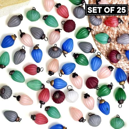 Matte Finish Frosted Tiny Christmas Ornaments In Assorted Styles Set of 25 Pcs